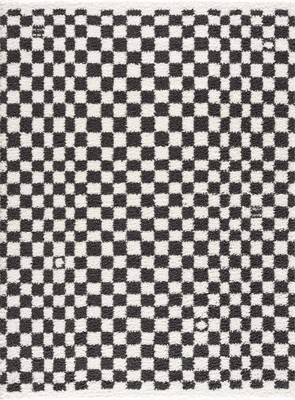 Checkered Shag Area Rug - Black and White Cozy Home Decor