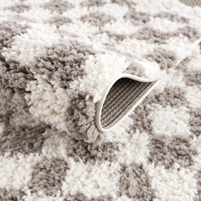 Taupe Checkered Plush Rug - Cozy Home Decor