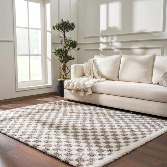 Taupe Checkered Plush Rug - Cozy Home Decor