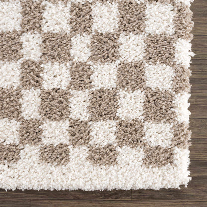 Light Gray Taupe Checkered Area Rug - Modern Living Room Decor