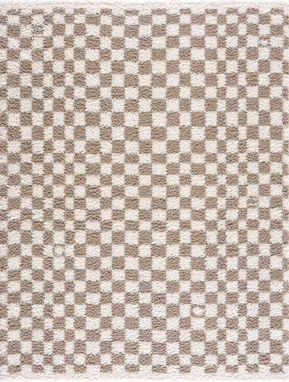 Light Gray Taupe Checkered Area Rug - Modern Living Room Decor