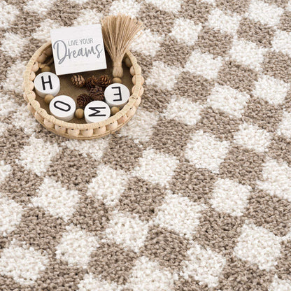 Light Gray Taupe Checkered Area Rug - Modern Living Room Decor