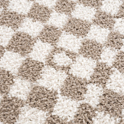 Light Gray Taupe Checkered Area Rug - Modern Living Room Decor