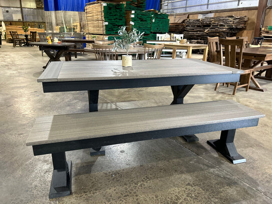 Outdoor Poly Dining Table And Bench Set With Trestle X Leg Design