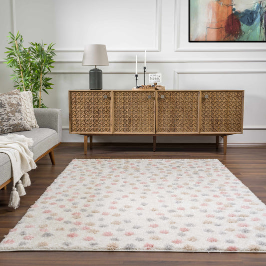 Pink Cream Dotted Area Rug - Stylish Cozy Home Décor