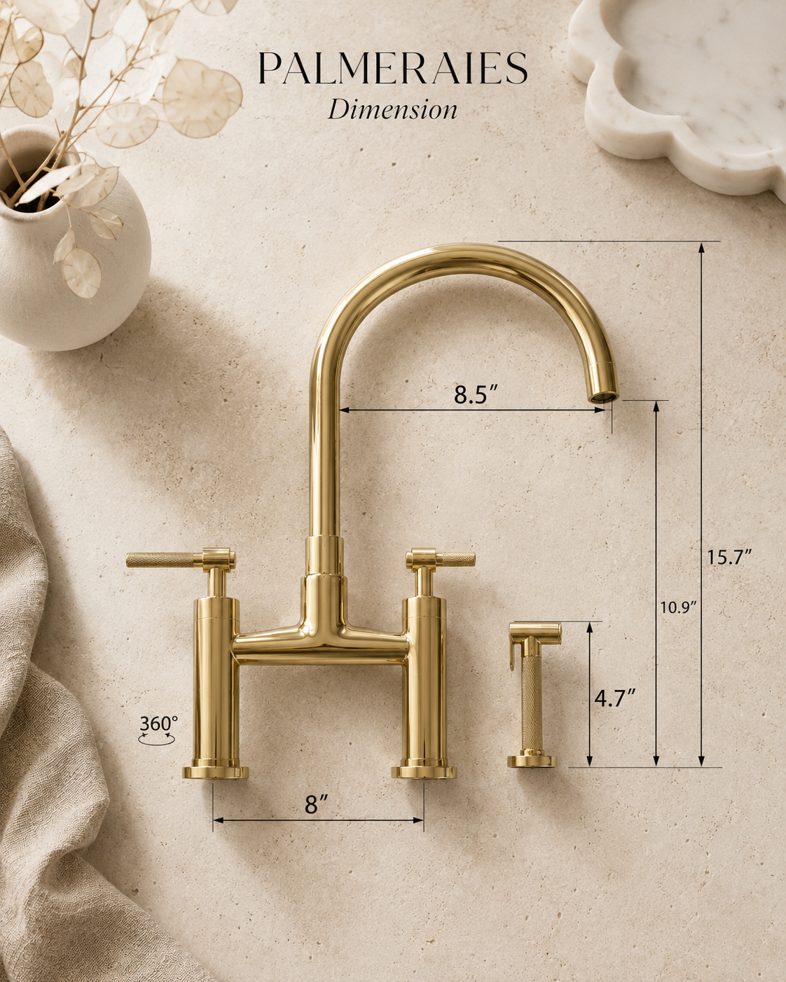 Vintage-Inspired Solid Brass Bridge Kitchen Faucet
