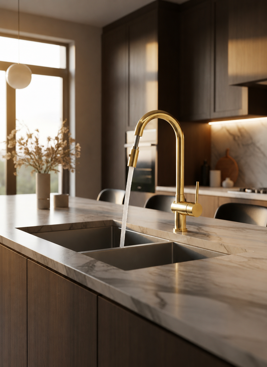 Unlacquered Brass Pull-Down Kitchen Faucet  - Brass Kitchen Faucet