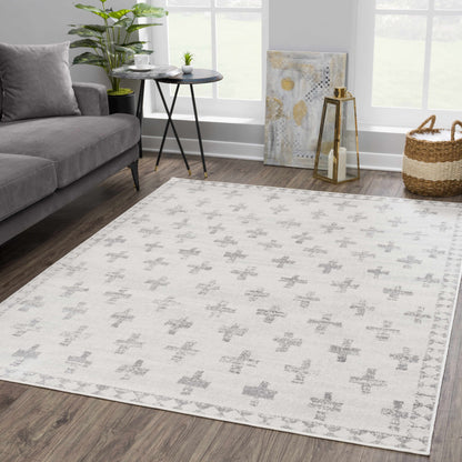 Modern Ivory Gray Area Rug - Swiss Cross Tigris Design for Stylish Interiors