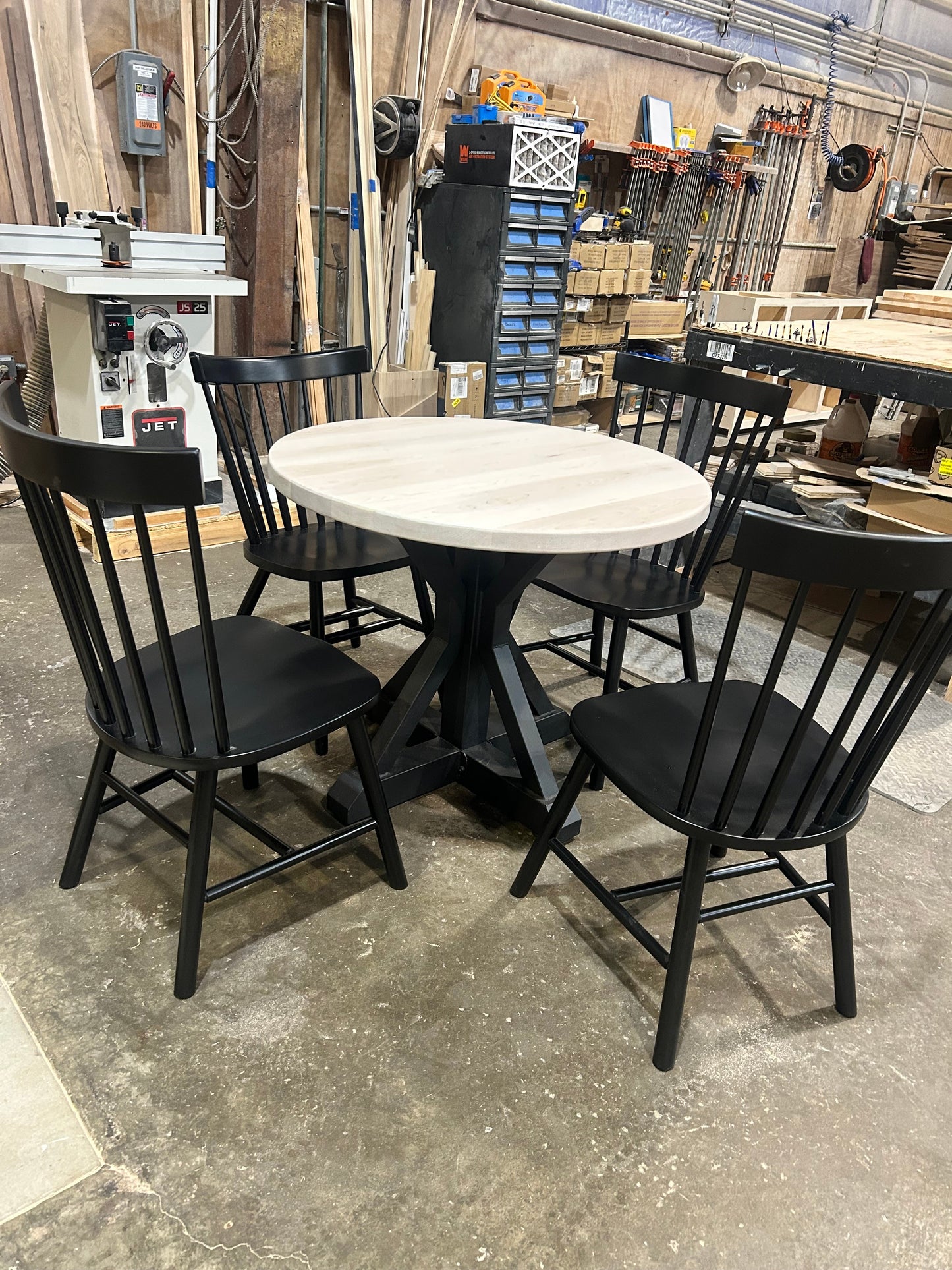 Round Dining Table 36 Inch With Maple Top And Black Metal Base