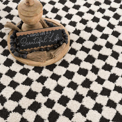 Checkered Black White Area Rug - Modern Home Decor Accent