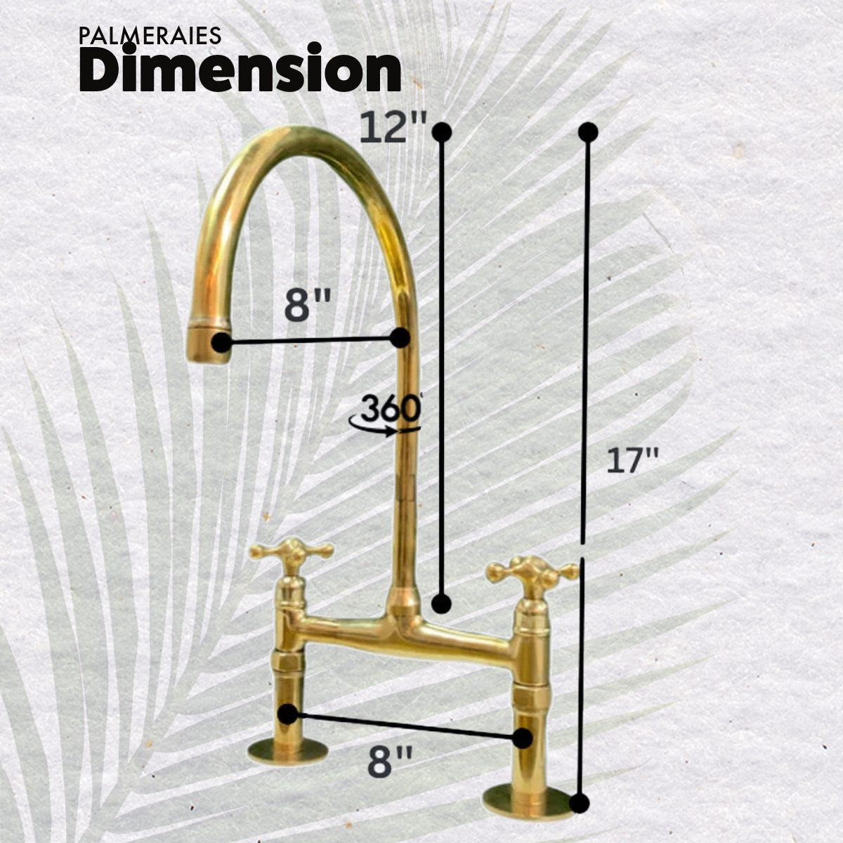 Grifo de cocina de latón sin lacar - Grifo de puente de 8"