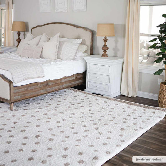 Cream Brown Dotted Plush Area Rug - Cozy Home Decor