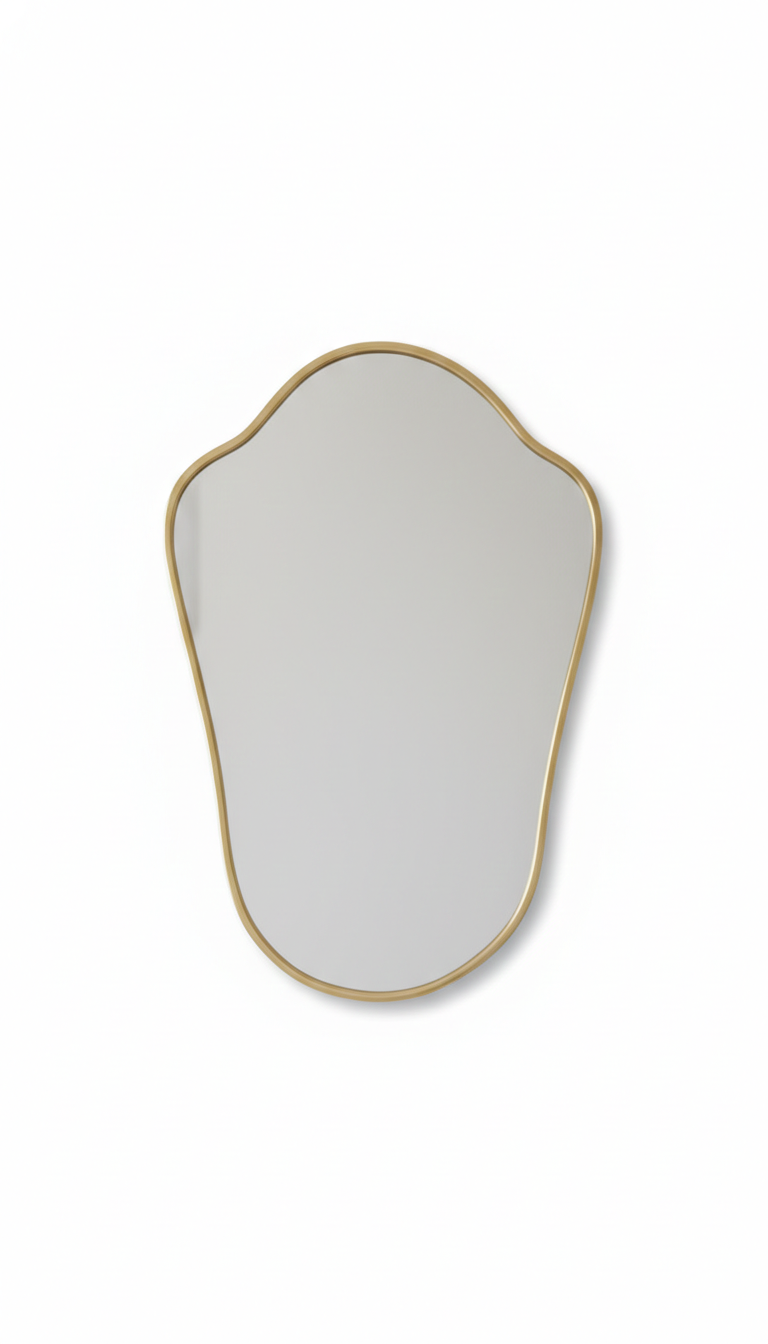 Decorative mirror with a gold frame on a white background