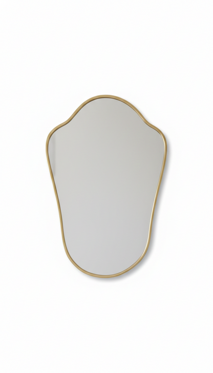Decorative mirror with a gold frame on a white background