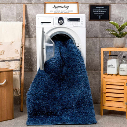 Washable Dark Blue Shag Rug - Faina Collection Cozy Home Decor