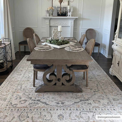 Washable Cream Flat Pile Rug - Soft Stylish Area Rug for Home Decor