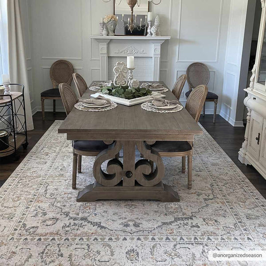 Washable Cream Flat Pile Rug - Soft Stylish Area Rug for Home Decor