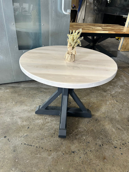 Round Dining Table 36 Inch With Maple Top And Black Metal Base