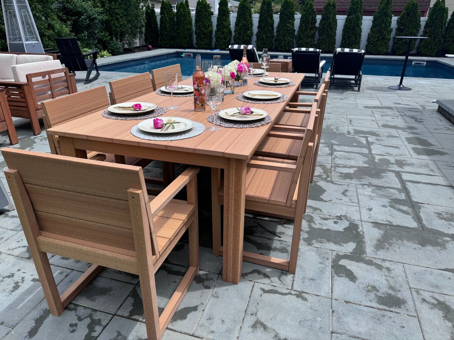 Post Leg Outdoor Dining Table Custom Made For Patio Durability And Weather Resistance