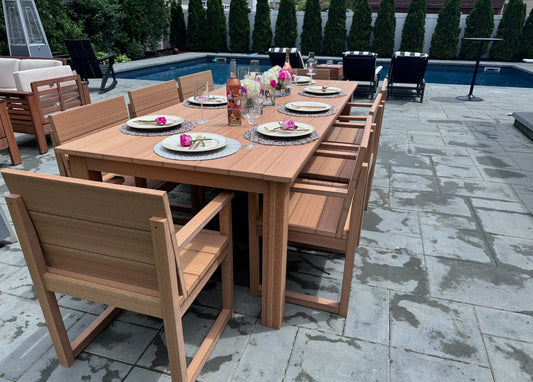 Post Leg Outdoor Dining Table Custom Made For Patio Durability And Weather Resistance
