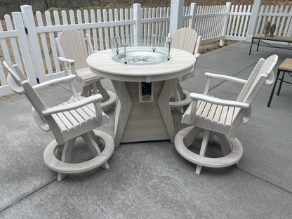 Round Fire Table Set with 4 Chairs in HDPE Lumber for Outdoors