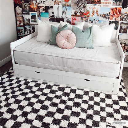 Checkered Shag Area Rug - Black and White Cozy Home Decor