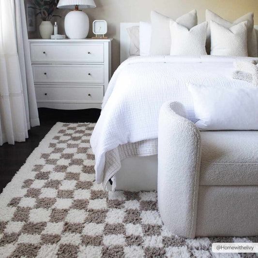 Light Gray Taupe Checkered Area Rug - Modern Living Room Decor