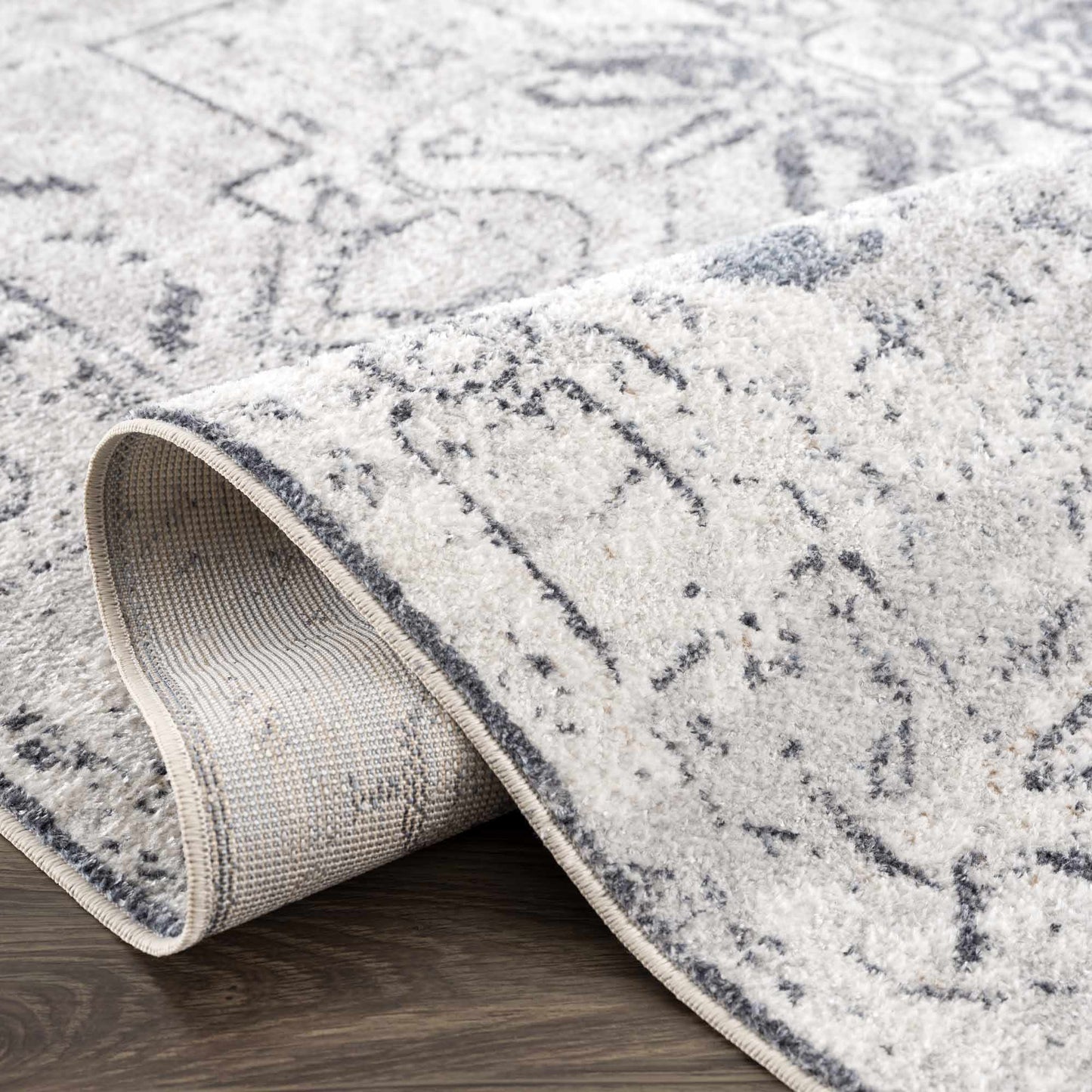 Ivory Washable Flat Pile Rug - Hera Collection for Modern Decor