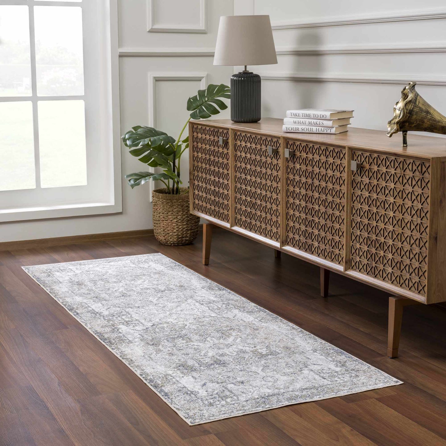 Hera Olive Washable Flat Pile Rug - Stylish  Easy to Clean