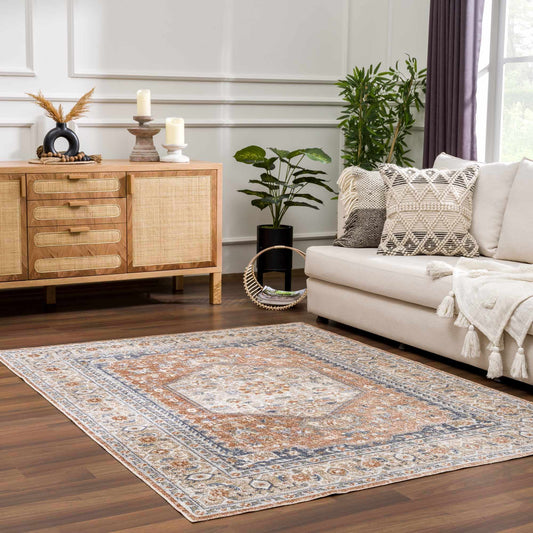 Washable Flat Pile Rug - Soft Durable Gael Rust Home Decor