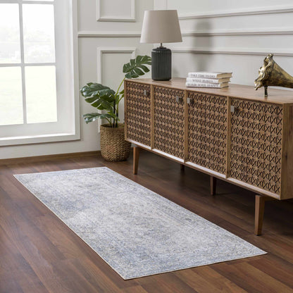 Washable Blue Flat Pile Rug - Stylish Durable Home Decor