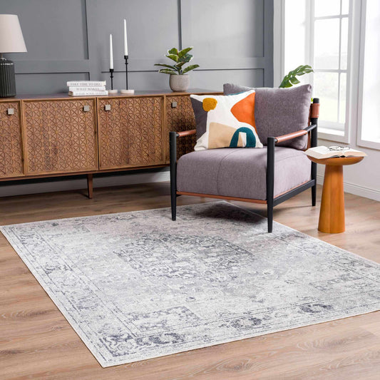 Washable Flat Pile Rug - Stylish Durable Home Decor in Akram Antrasit