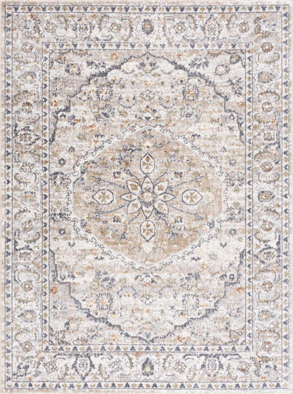 Washable Cream Flat Pile Rug - Soft Stylish Area Rug for Home Decor