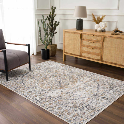 Washable Cream Flat Pile Rug - Soft Stylish Area Rug for Home Decor