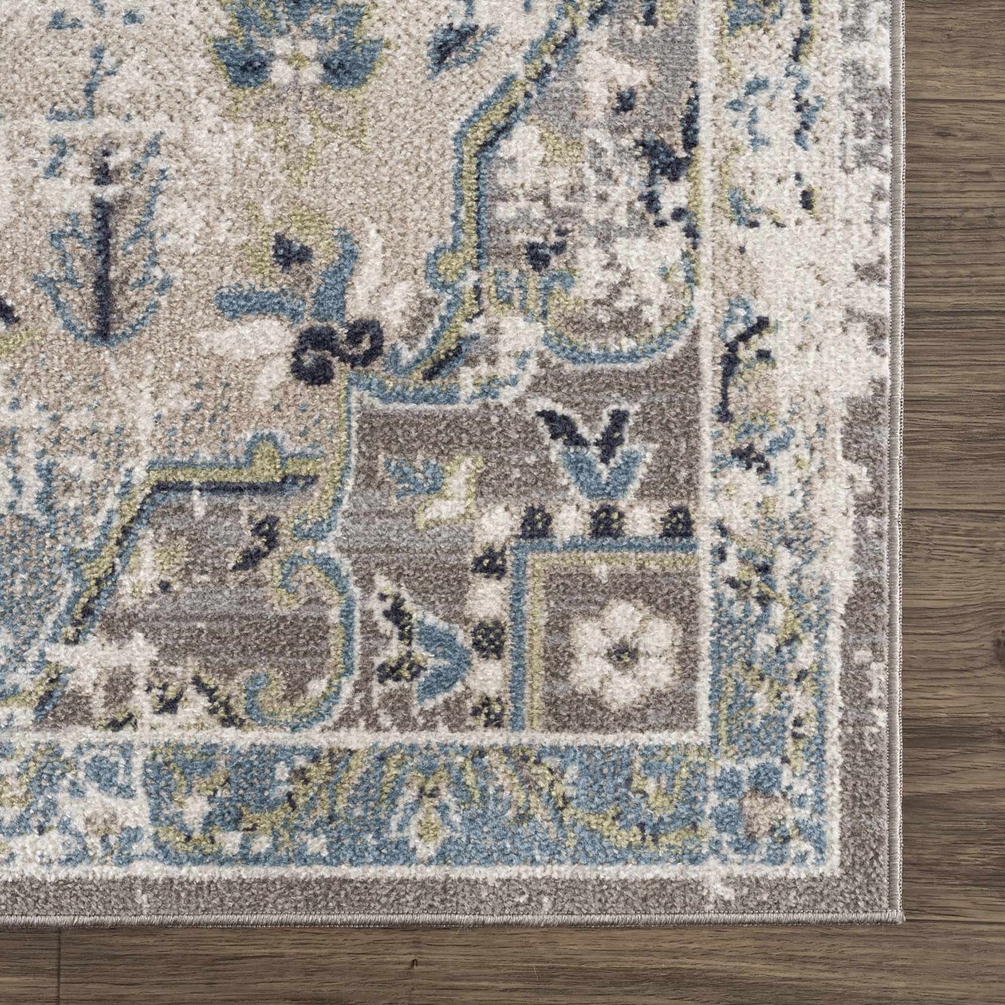 Washable Gray Blue Area Rug - Modern Home Decor Accent