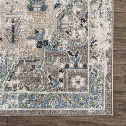 Washable Gray Blue Area Rug - Modern Home Decor Accent