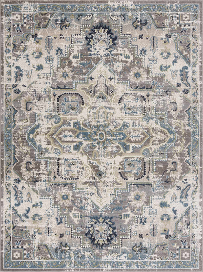 Washable Gray Blue Area Rug - Modern Home Decor Accent