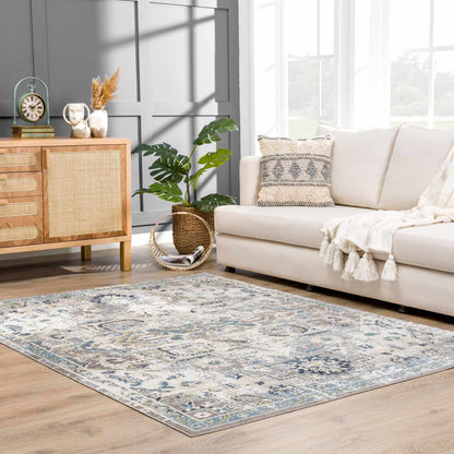 Washable Gray Blue Area Rug - Modern Home Decor Accent