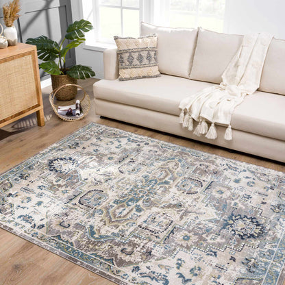 Washable Gray Blue Area Rug - Modern Home Decor Accent
