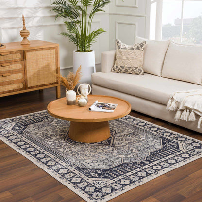Washable Cream Gray Area Rug - Stylish Durable Home Decor