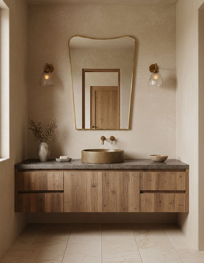 Warm minimalist bathroom vanity