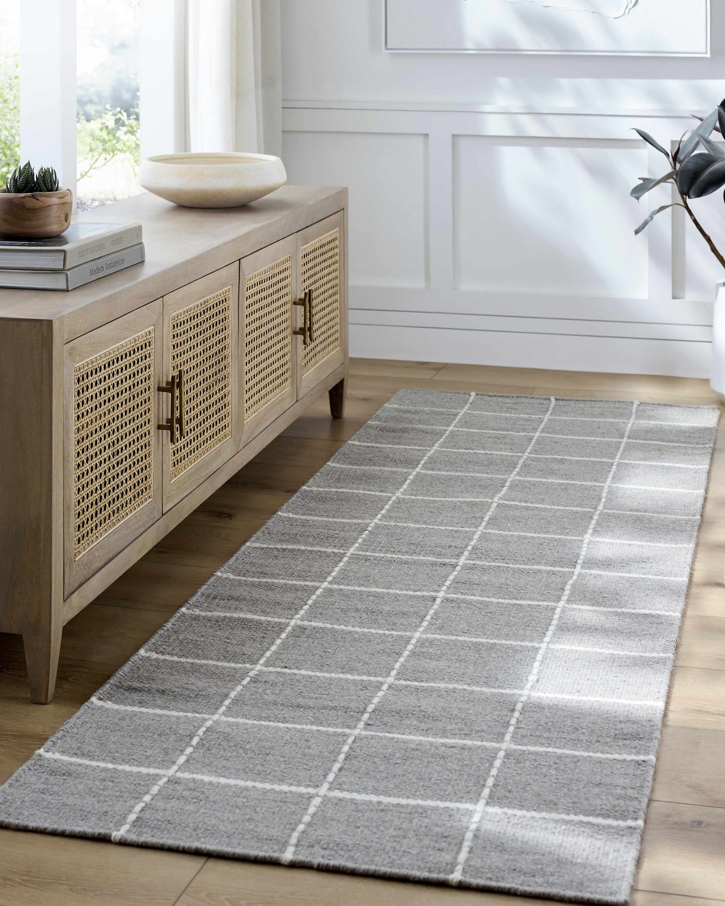 Gray Checkered Wool Area Rug - Cozy Stylish Home Decor