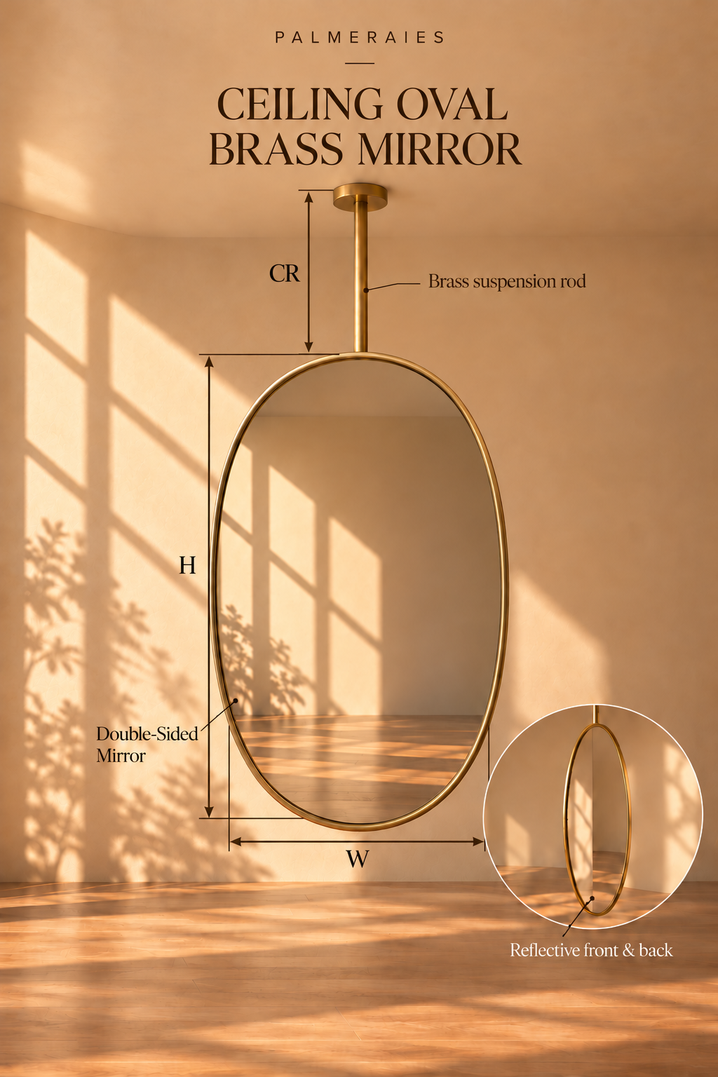 Double-Sided Oval Brass Mirror | Ceiling-Suspended Vanity Mirror