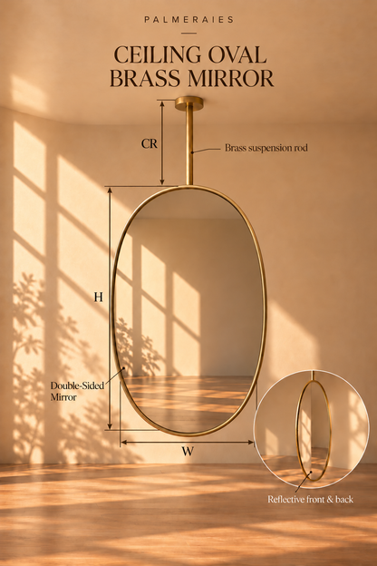 Double-Sided Oval Brass Mirror | Ceiling-Suspended Vanity Mirror