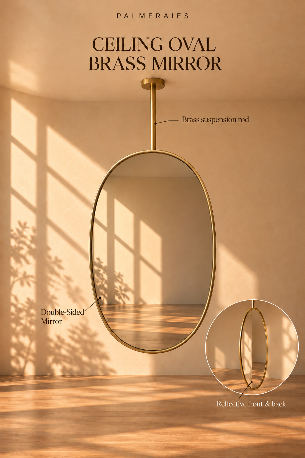 Double-Sided Oval Brass Mirror | Ceiling-Suspended Vanity Mirror