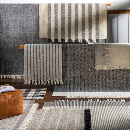 Beige Grid Wool Area Rug - Cozy Stylish Home Décor