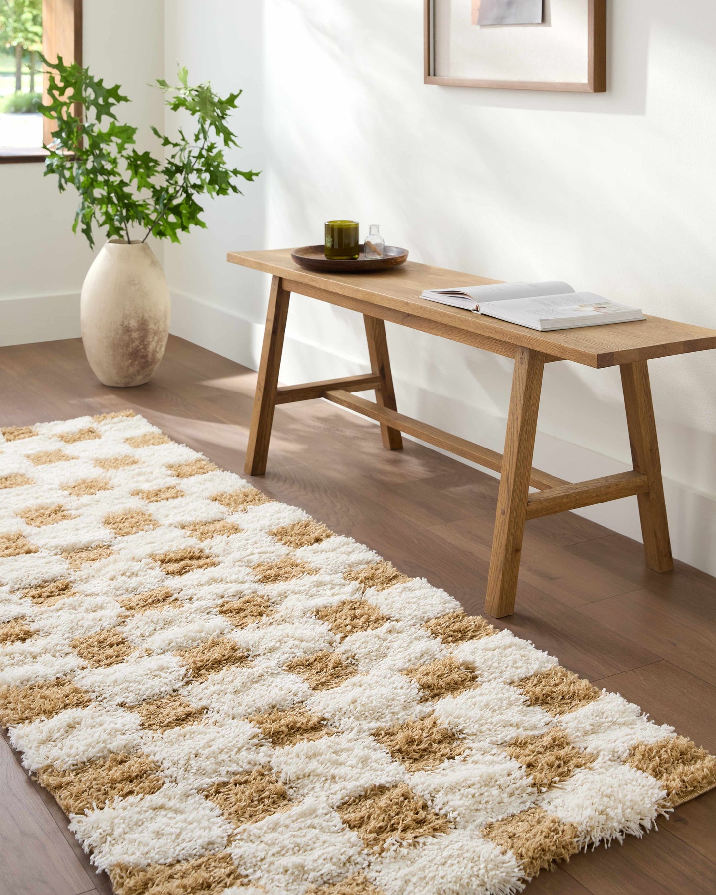 Mustard Checkered Area Rug - Cozy Stylish Home Decor