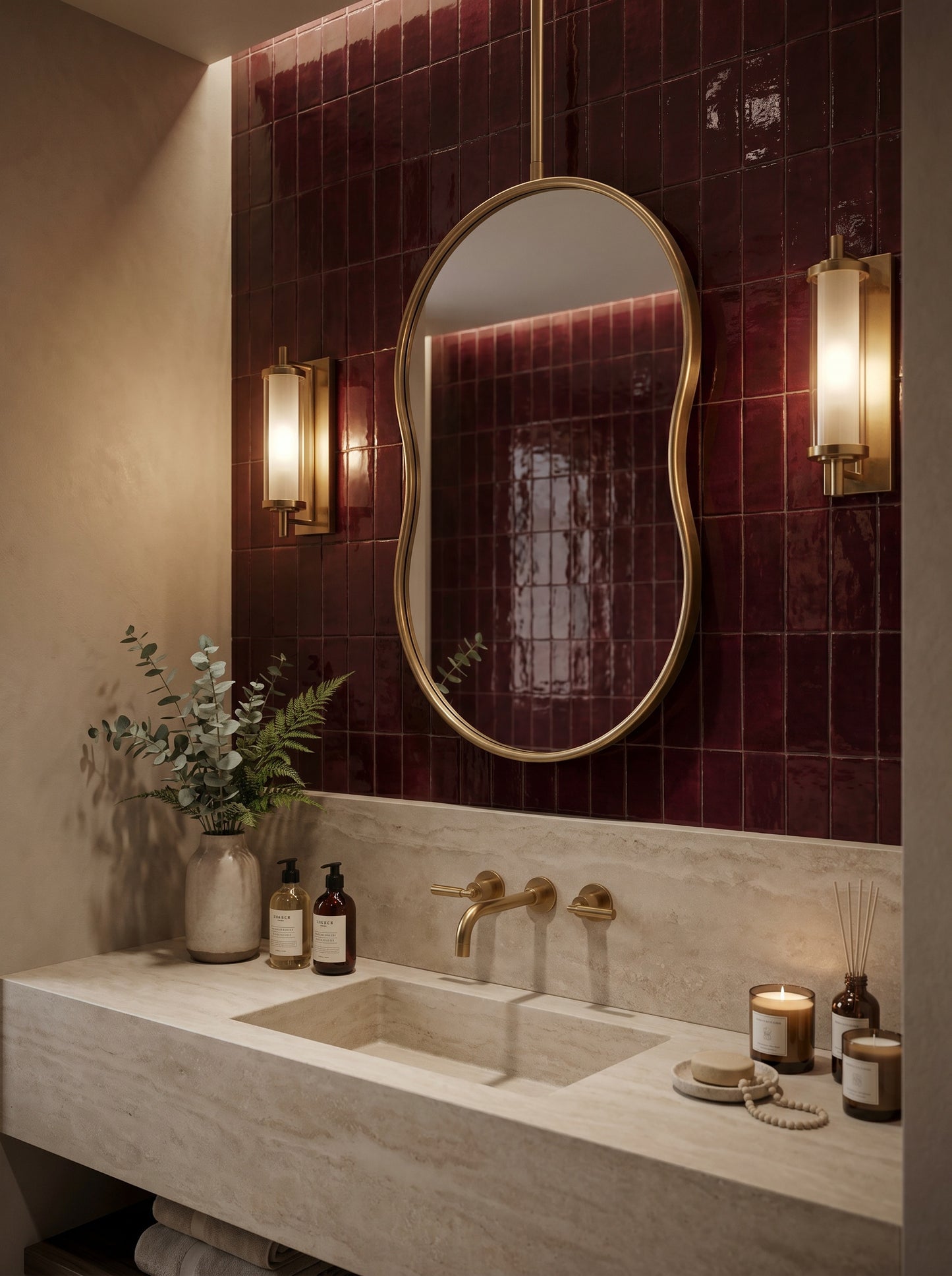 Ceiling Mounted Mirror – Asymmetrical Brass Vanity Decor Mirror