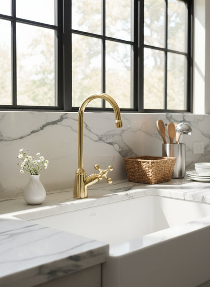 Unlacquered Brass Single Hole Gooseneck Faucet