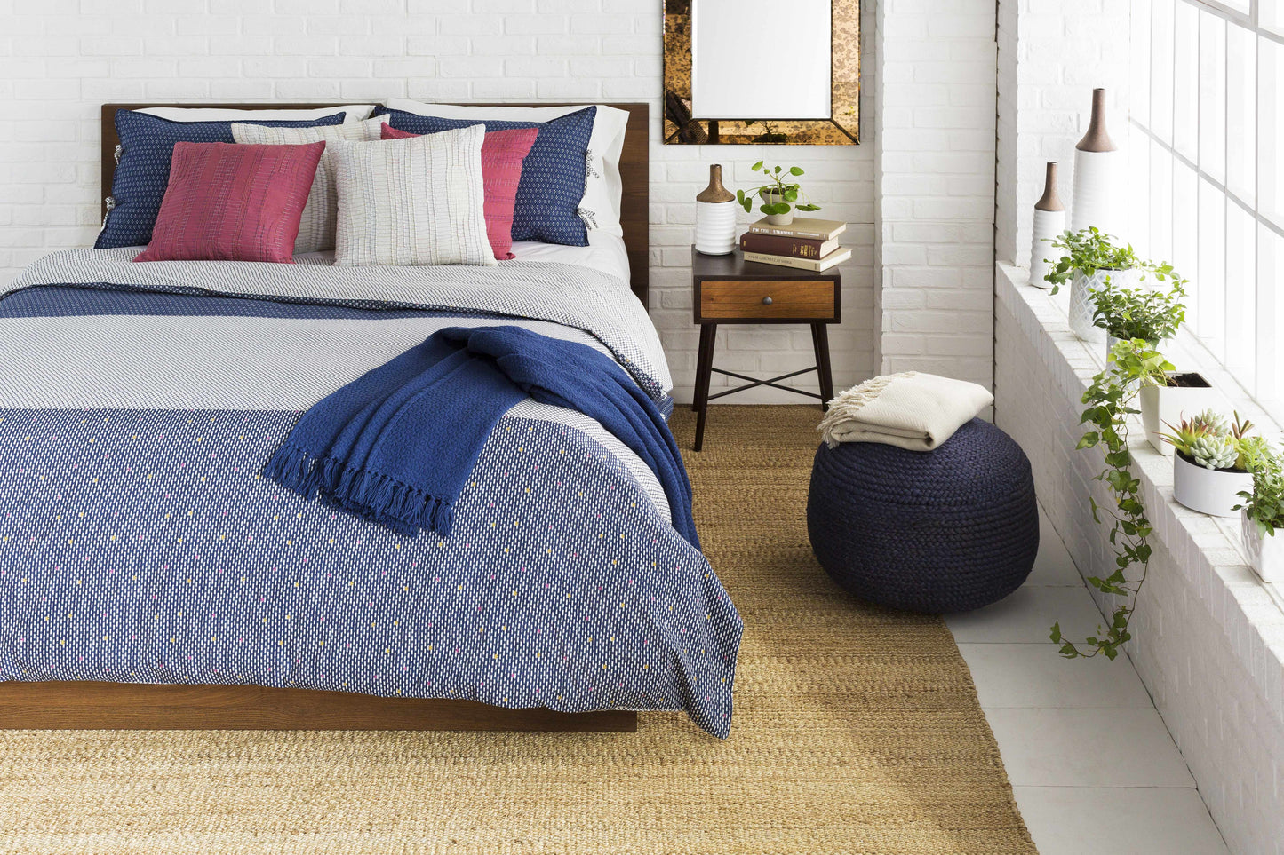 Gail Navy Jute Knitted Pouf For Cozy Living Rooms